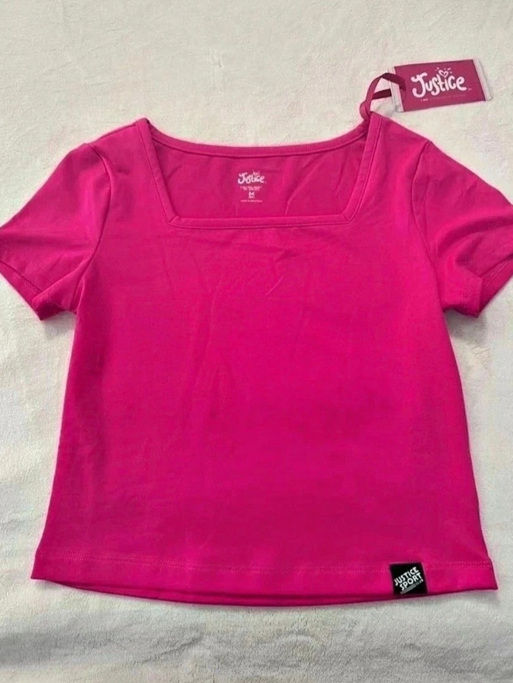 Justice Sport Club Girls Hot Pink Square Neck Tee Size 10 NWT